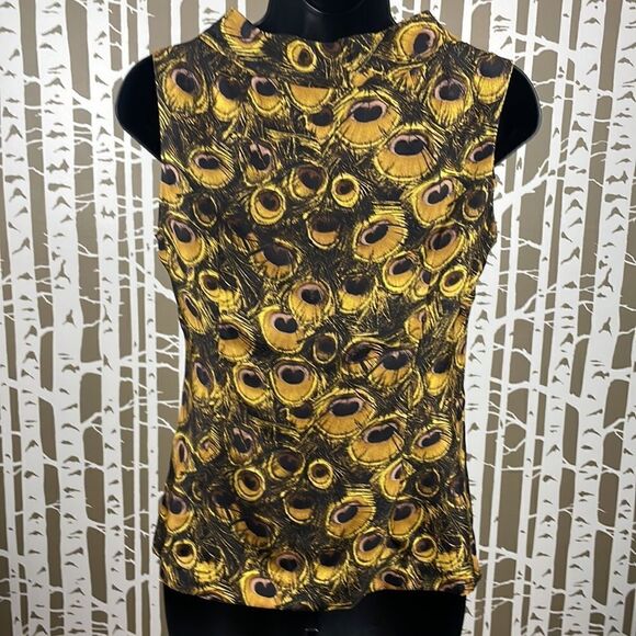 Milly Silk Peacock Feather Print Tie Neck Tank Top Blouse 2 - Picture 9 of 9